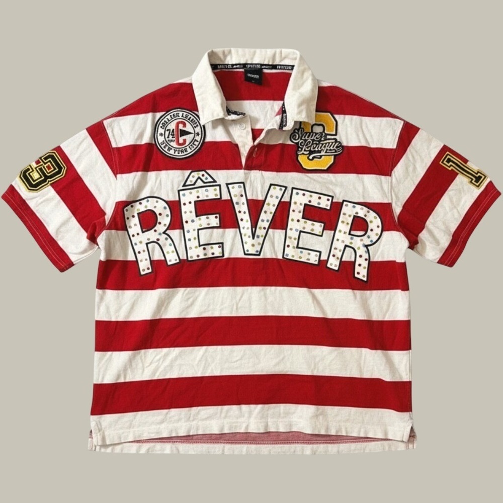 Switch Limited Edition Rugby Polo Shirt Mens XL Red White Stripe Rhinestone XL